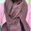 Pure Pashmina reversible hand woven mufflers red black beige striped weave one side and plain beige on other side