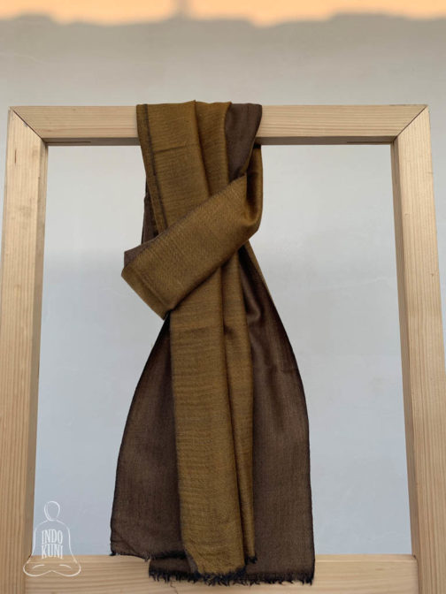 Pure Pashmina reversible hand woven muffler mustard on one side and brown on the other side