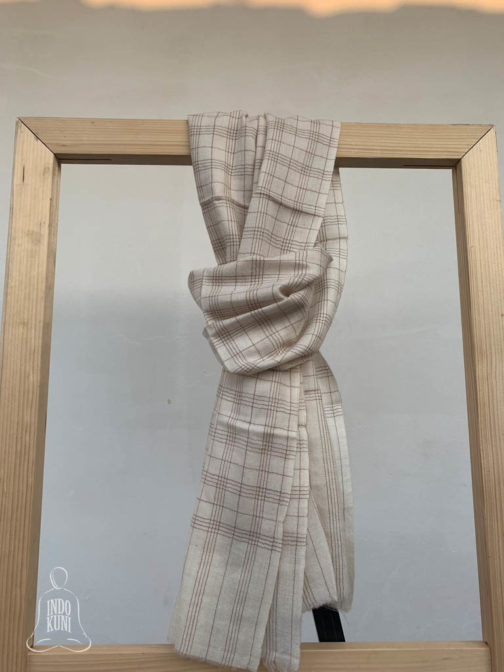 Pure Pashmina muffler off-white base with brown thin lined checks