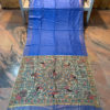 Madhubani hand painted Gheecha pallu pure silk saree in Blue