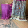 Madhubani hand painted Gheecha pallu pure silk saree in magenta