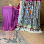 Madhubani hand painted Gheecha pallu pure silk saree in magenta
