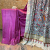 Madhubani hand painted Gheecha pallu pure silk saree in magenta