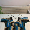 Ikat cotton front opening blouse in beige green light-blue and black