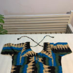 Ikat cotton front opening blouse in beige green light-blue and black