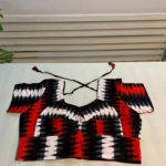 Ikat cotton front opening blouse in white, red and black