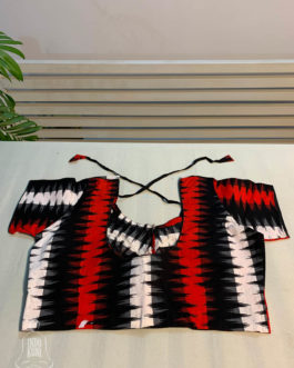 Ikat cotton front opening blouse in white, red and black