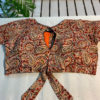 Kalamkari paisley design cotton fabric princess cut padded front opening blouse