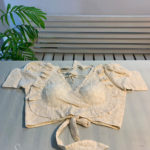Hakoba cotton fabric off-white back opening padded blouse with angrakha neck line