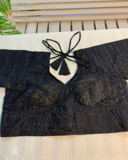 Black Cotton Blouse With Chikankari Embroidery