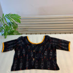 Black ikat cotton fabric choli cut koti style blouse
