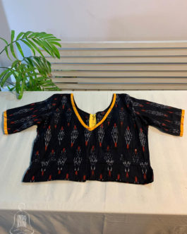 Black ikat cotton fabric choli cut koti style blouse