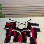 Ikat cotton fabric choli cut front opening blouse in the combination of white magenta and black