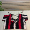 Ikat cotton fabric choli cut front opening blouse in the combination of white magenta and black