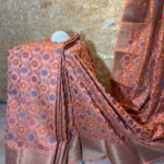 Banarasi Mercerised Cotton Silk saree in Peach color with Patola floral weave and multicolored resham meenakari