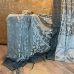 Banarasi Mercerised Cotton Silk saree in grey base and silver grey patola weave thread work