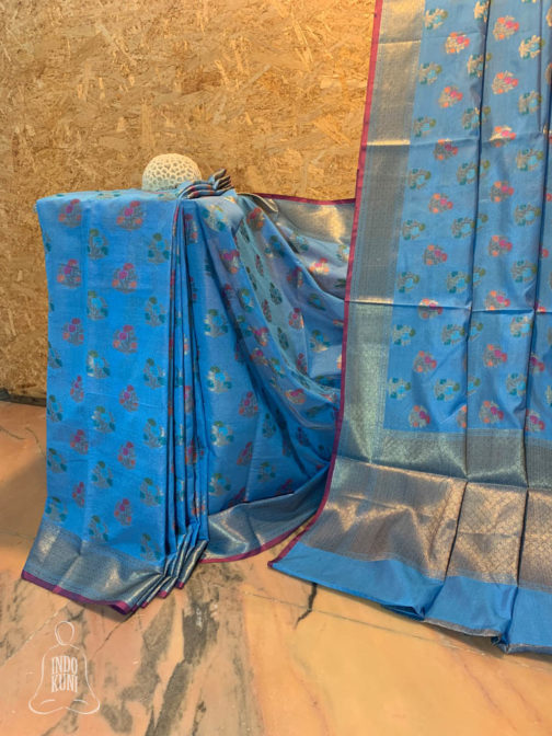 Banarasi Mercerized Cotton Azure Blue Saree