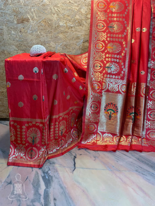 Banarasi Semi Katan Red Saree