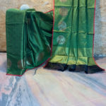 Banarasi Resham Tanchoi Soft Silk saree in Mehandi Green and Black combination