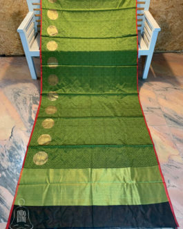 Banarasi Resham Tanchoi Soft Silk saree in Mehandi Green and Black combination