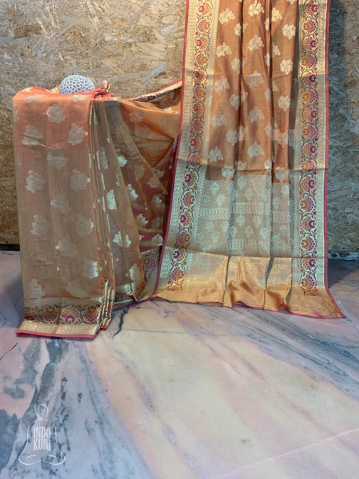 Autumn Beige Banarasi Chanderi Soft Silk Saree