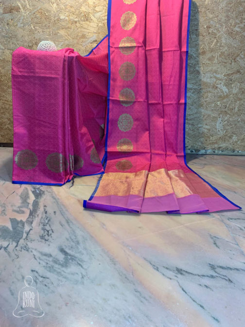 Banarasi Tanchoi Soft Silk saree in Magenta with zari and resham work