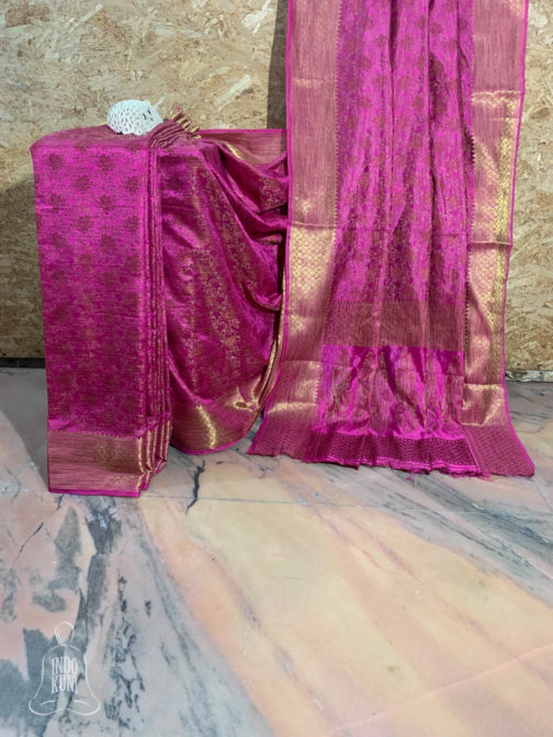 Banarasi Tanchoi Soft Silk saree in Mauve with zari and resham work