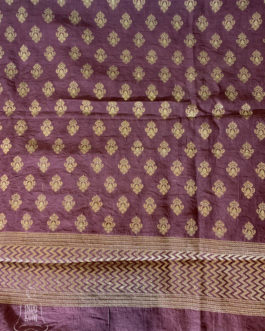 Banarasi suit three piece set in mercerized chanderi cotton in brown with zari boota and daman design
