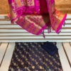 Navy blue Banarasi suit in silk with bandhej woven boota and spiral floral zari work