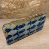 Kantha fabric clutch PU base with blue dabu print