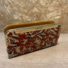 Kantha fabric clutch PU base, red beige black floral print