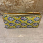 Kantha fabric clutch PU base, yellow, blue and green floral print