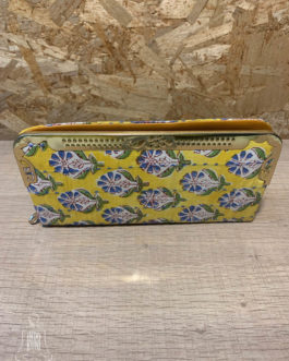 Kantha fabric clutch PU base, yellow, blue and green floral print