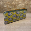 Kantha fabric clutch PU base, yellow, blue and green floral print