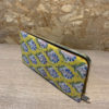 Kantha fabric clutch PU base, yellow, blue and green floral print