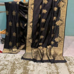 Coal Black Banarasi Soft Silk Saree