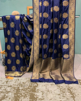 Navy Blue Banarasi Soft Silk Saree