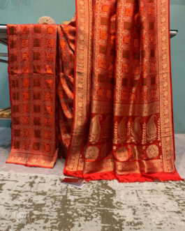 Red Banarasi Soft Silk Bandhej Saree