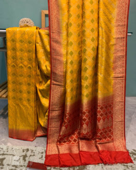 Mustard Yellow Banarasi Soft Silk Bandhej Saree