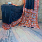 Batik Print Cotton Silk Black Saree