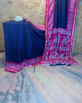 Batik Print Cotton Silk Navy Blue Saree