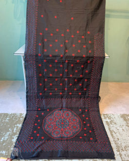 Kantha Hand Stitched Embroidery Black Bangalore Silk Saree