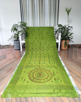 Kantha Hand Stitched Embroidery Green Bangalore Silk Saree