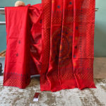 Kantha Hand Stitched Embroidery Red Bangalore Silk Saree