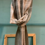 Pure Pashmina Muffler With White Stripes In Brown